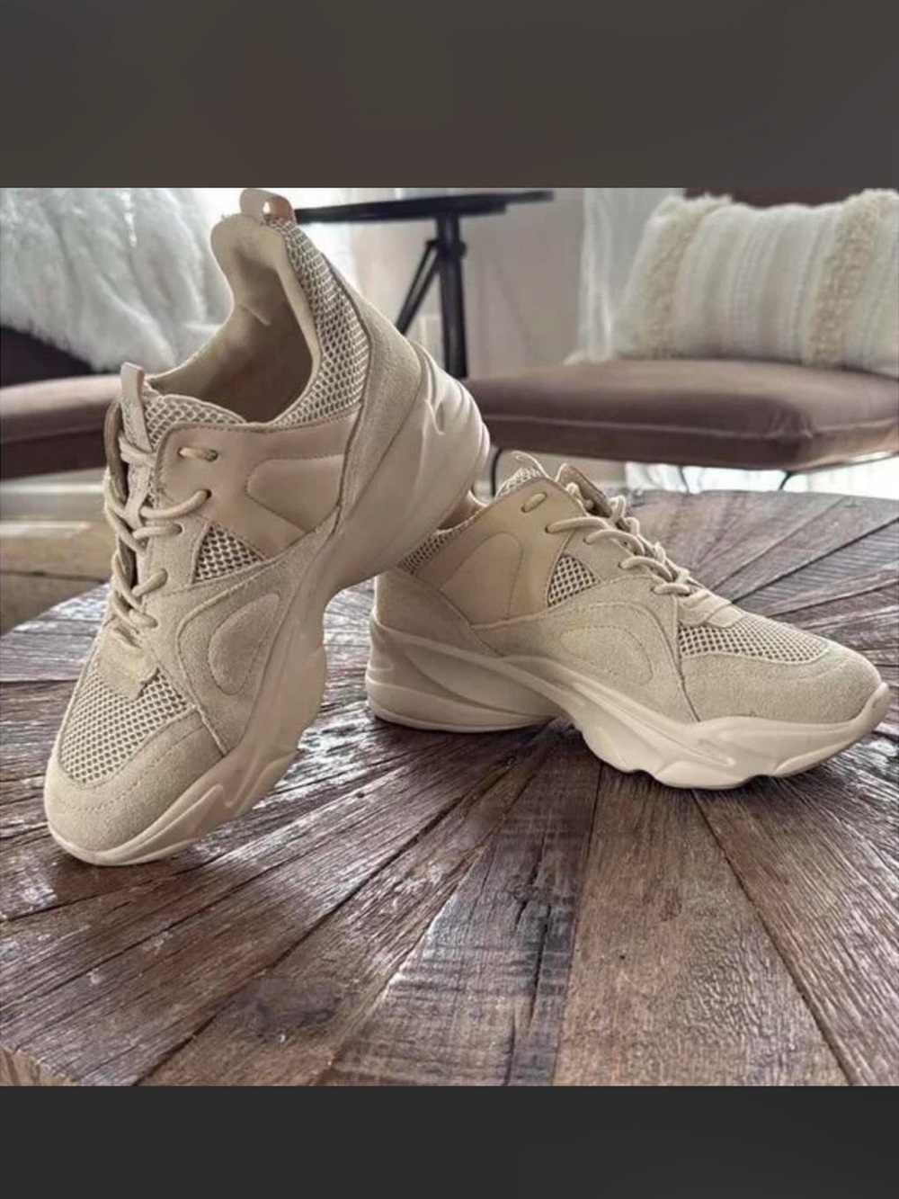 Steve Madden Women's Chunky Mesh & Suede Sneaker - Beige/Cream Size 8